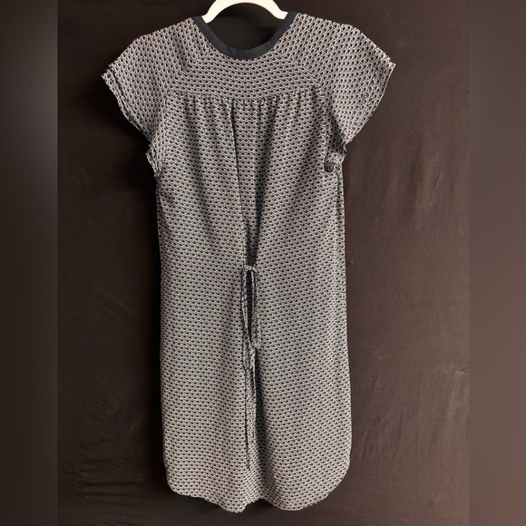 H&M Navy Blue Scallop Patterned Layered Slip Dress w/ Waist Tie & Button Front 8 - Picture 4 of 5